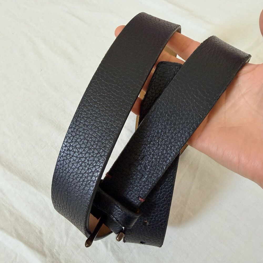 TRASK Black Pebbled Leather Belt Mens Size 38 Made in USA Casual Distressed Soft